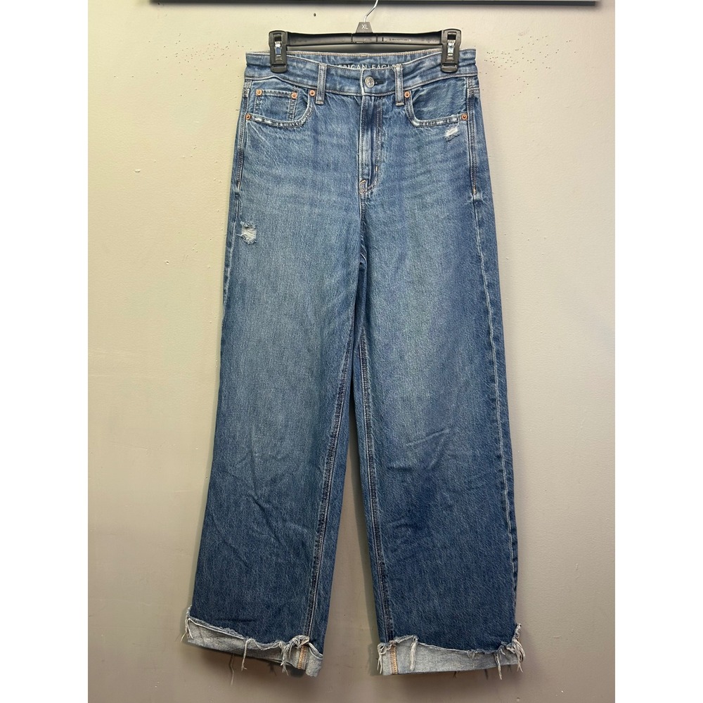 American Eagle Outfitters Women's Wide Leg Flared Jeans - Light Blue Denim
